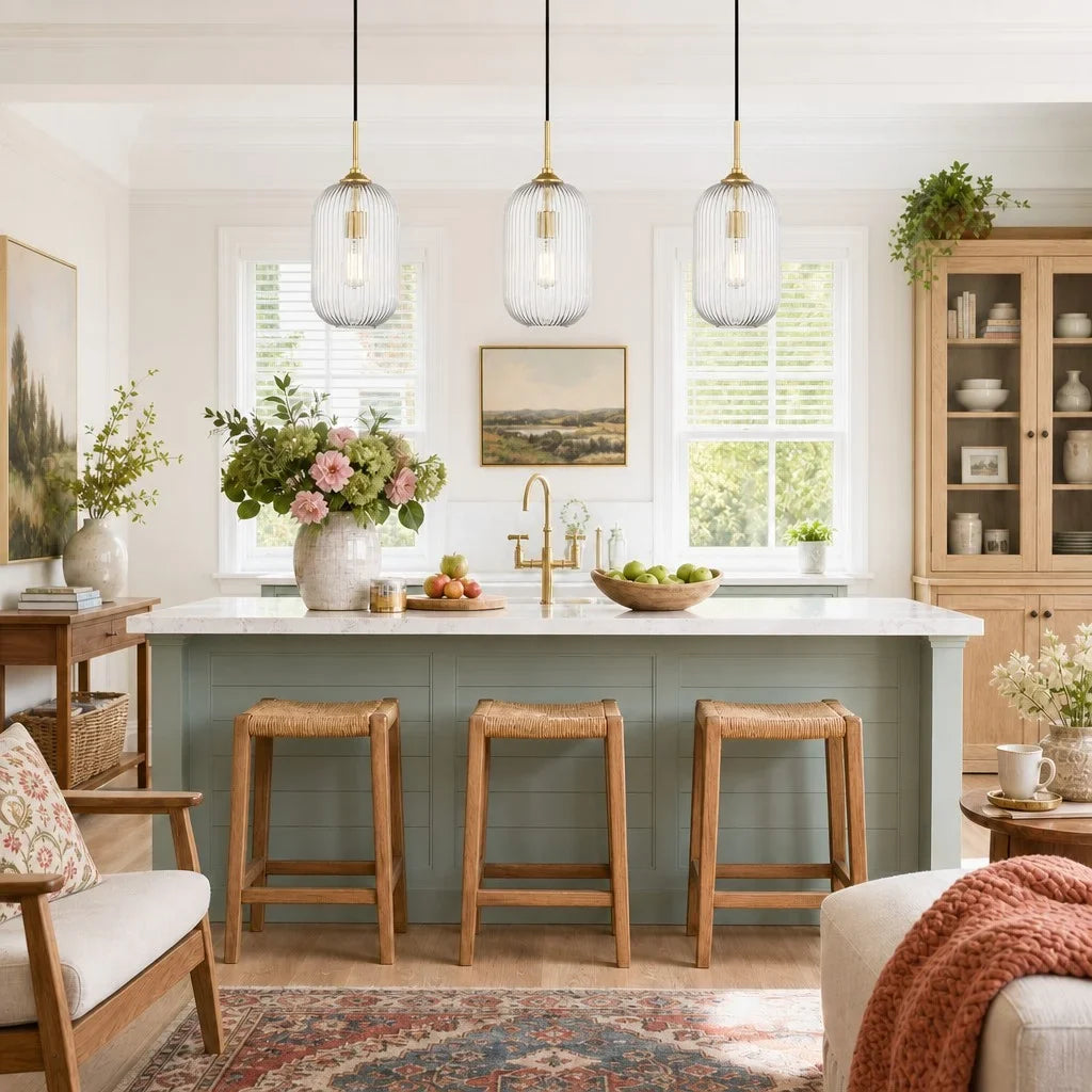 modern-farmhouse-ribbed-clear-glass-pendant-light-for-kitchen-island