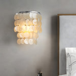 Gold Chrome Coastal Capiz Shell Wall Sconce Led Metallic Bedside Wall Lighting