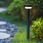 Modern Black Round Led Solar Outdoor Path Light With Stake Garden Bollard Light
