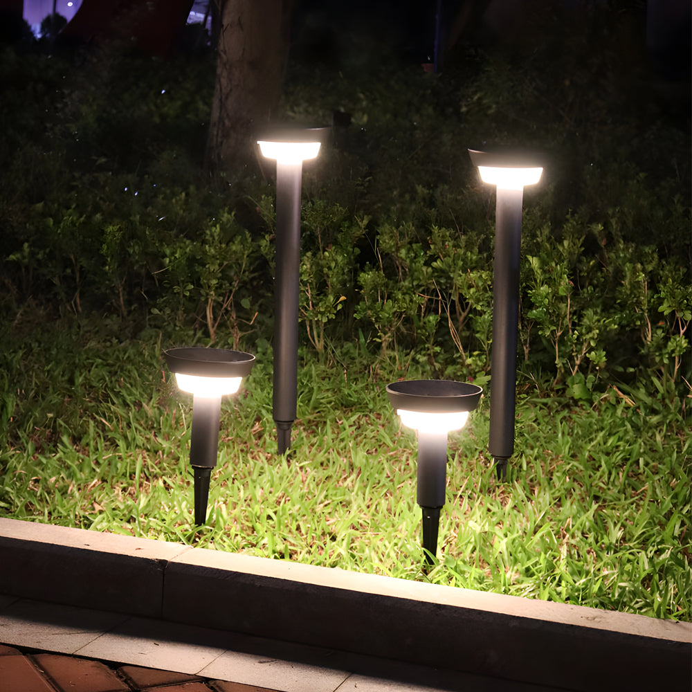 Modern Black Round Led Solar Outdoor Path Light With Stake Garden Bollard Light