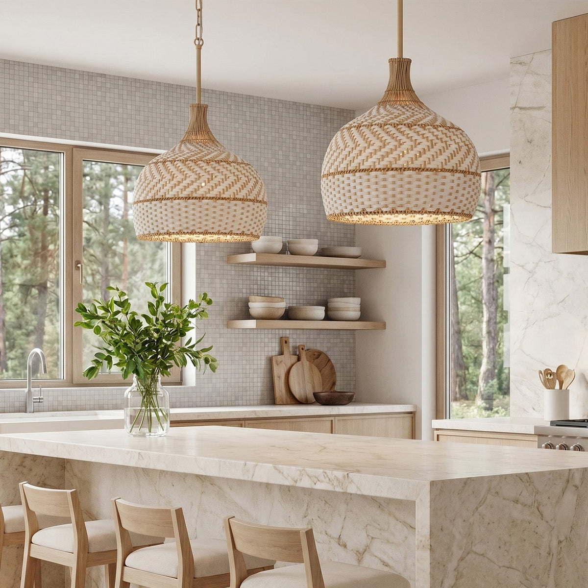 3-light-rustic-rattan-two-tone-color-dome-pendant-light