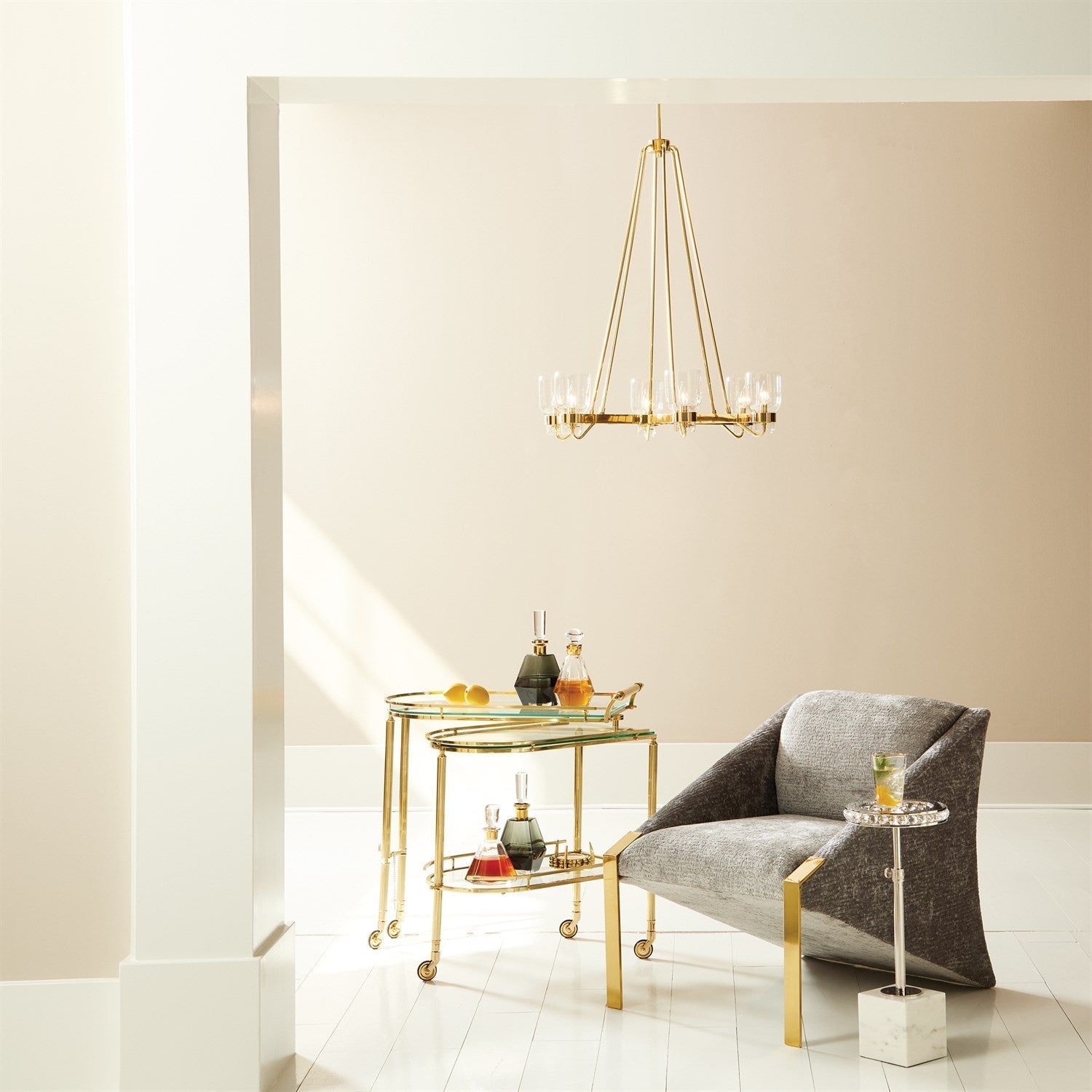 Global Views Six Light Chandelier - Shiny Brass DSC
