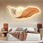 2 In 1 Wall Feather Painting Hanging Decor Led Wall Lamp Wall Clock