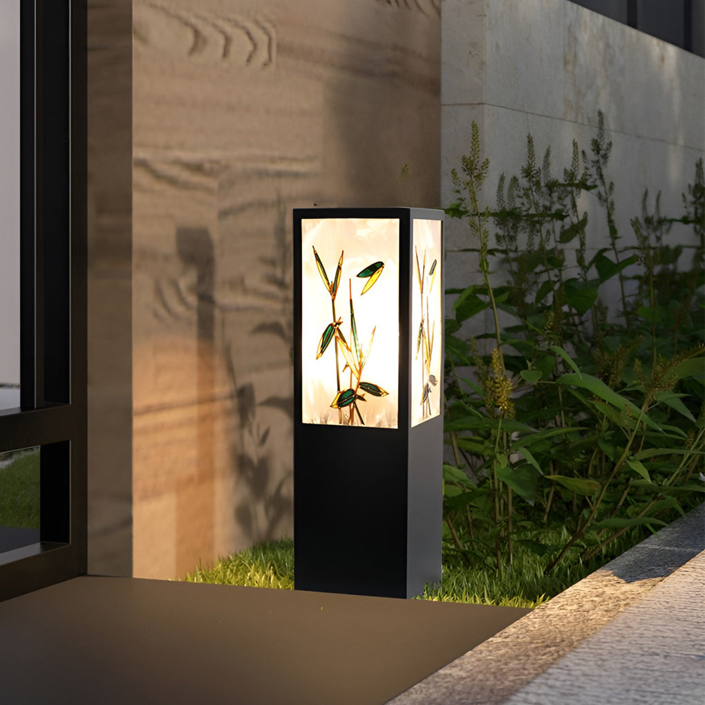 Square Landscape Pattern Led Vintage Solar Outdoor Path Lights Post Lights