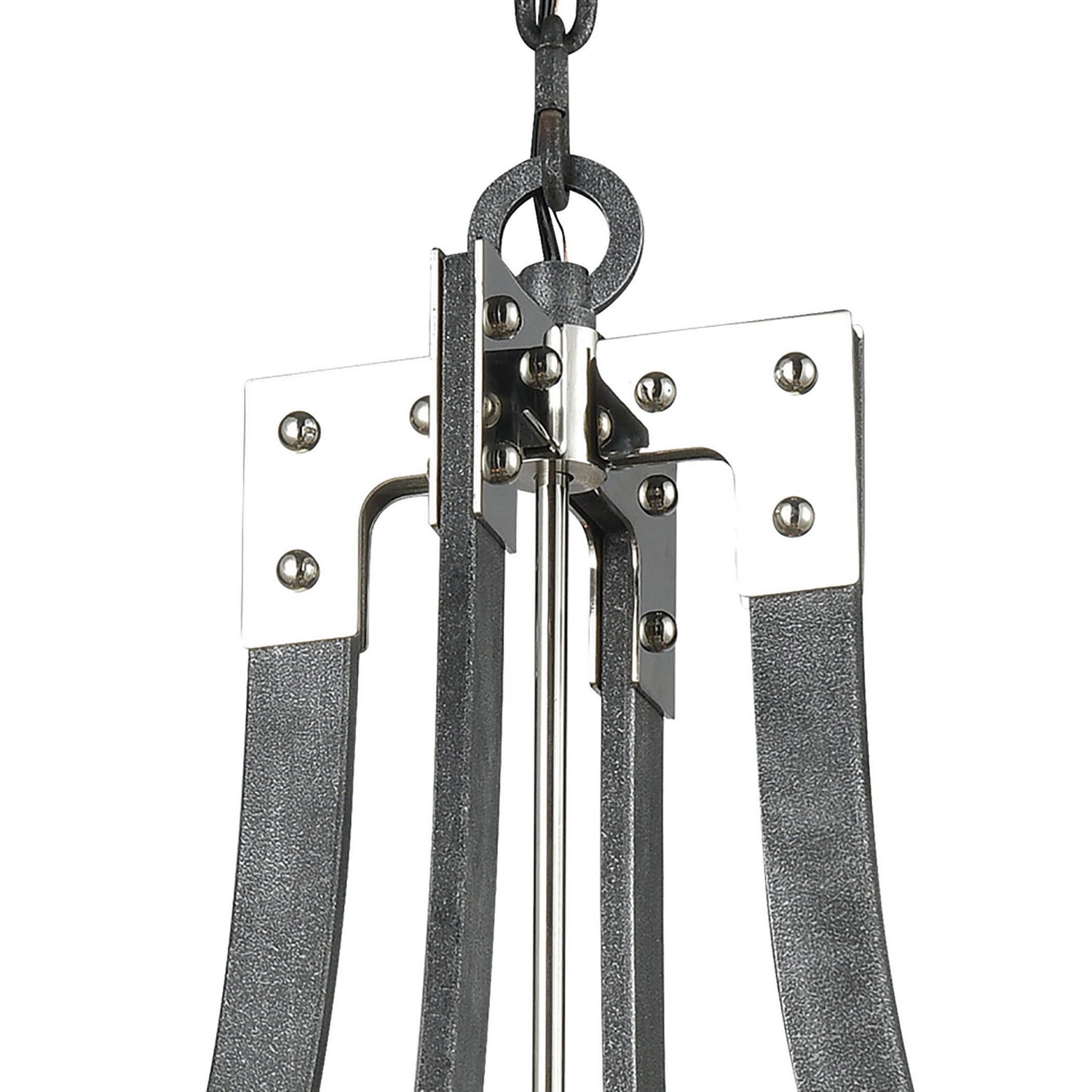 Riveted Plate Eight Light Chandelier