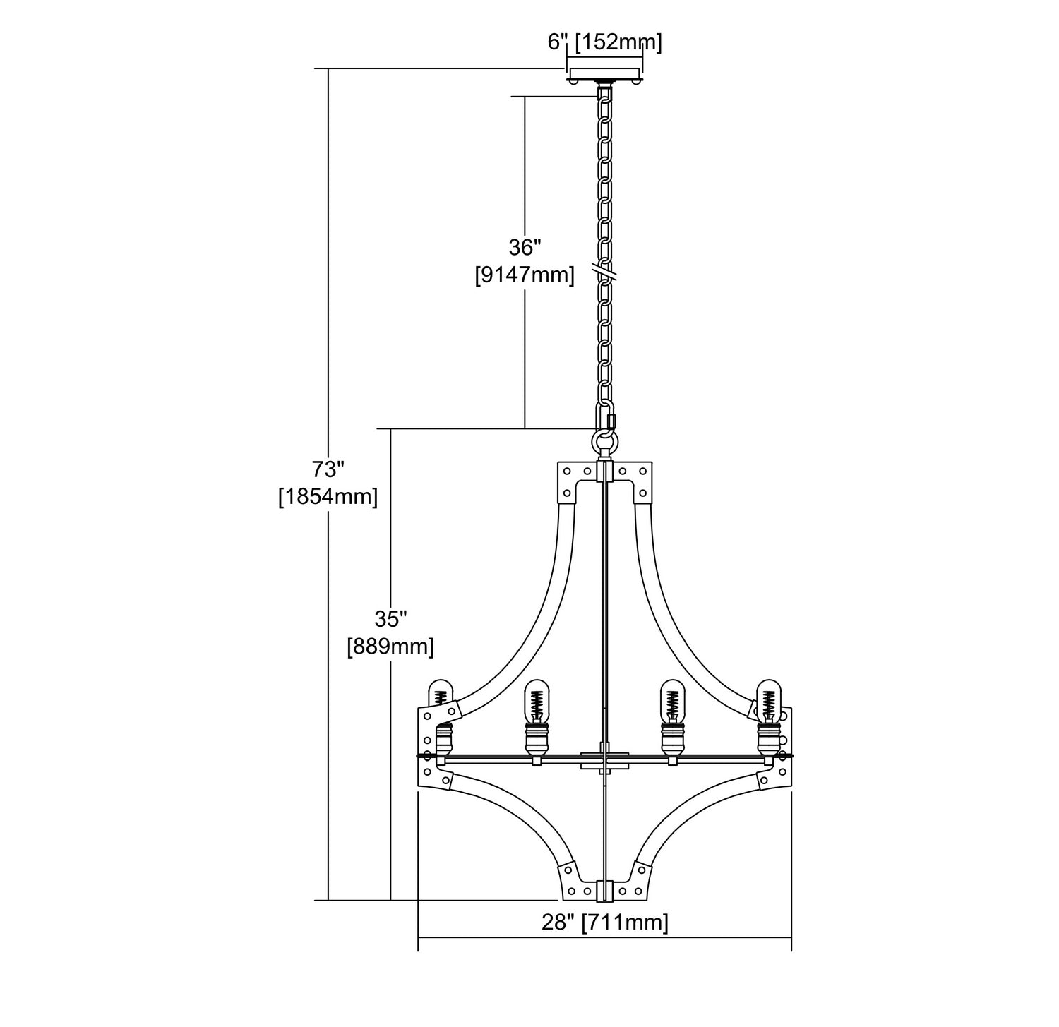 Riveted Plate Eight Light Chandelier