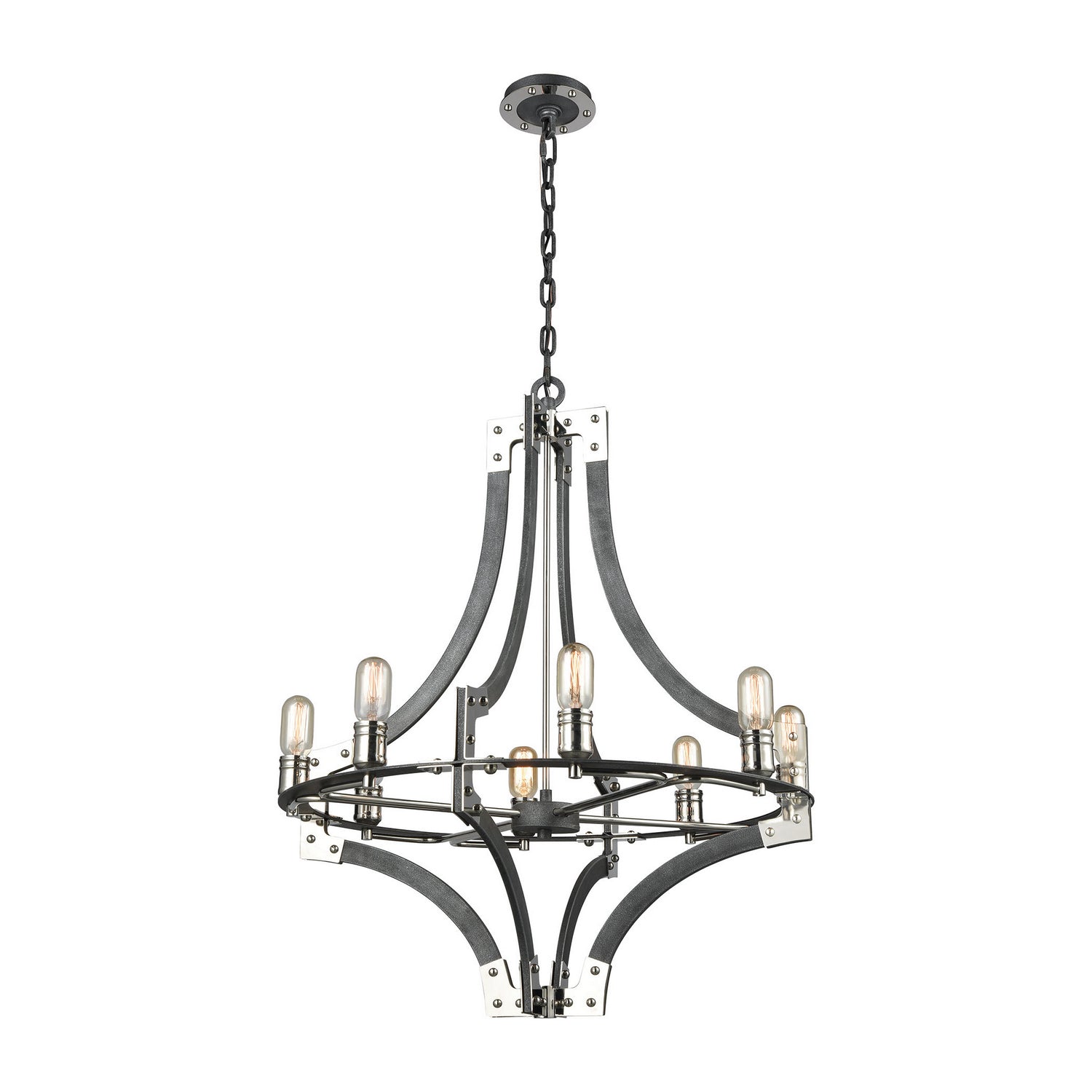 Riveted Plate Eight Light Chandelier
