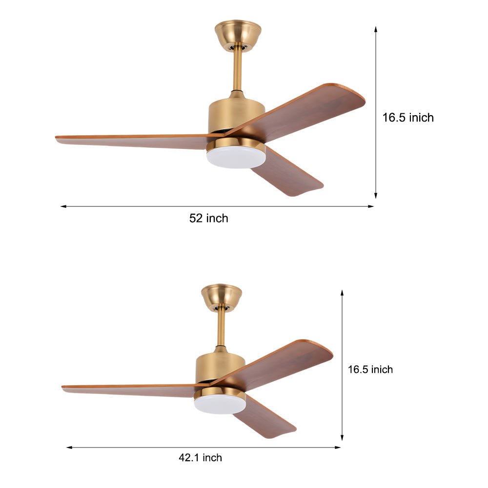 42'/52' LED 3-Blades Wood Ceiling Fan Light with Remote