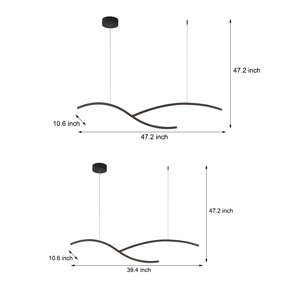 39.4'/47.2' Wide Black/White Wave Linear LED Pendant