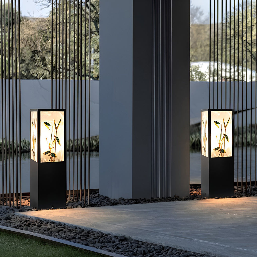 Square Landscape Pattern Led Vintage Solar Outdoor Path Lights Post Lights