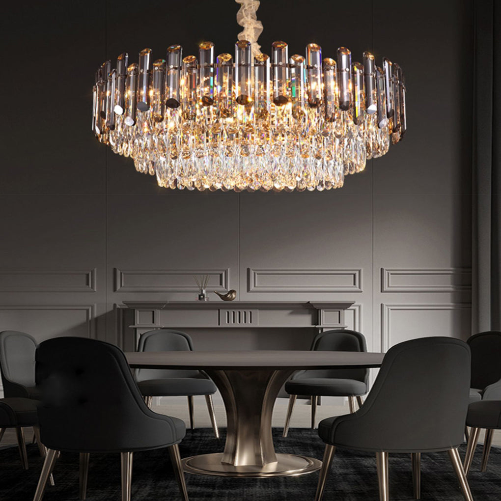 Round Oval Multi layer Crystal Electroplating Metal Modern Chandelier