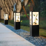 Square Landscape Pattern Led Vintage Solar Outdoor Path Lights Post Lights