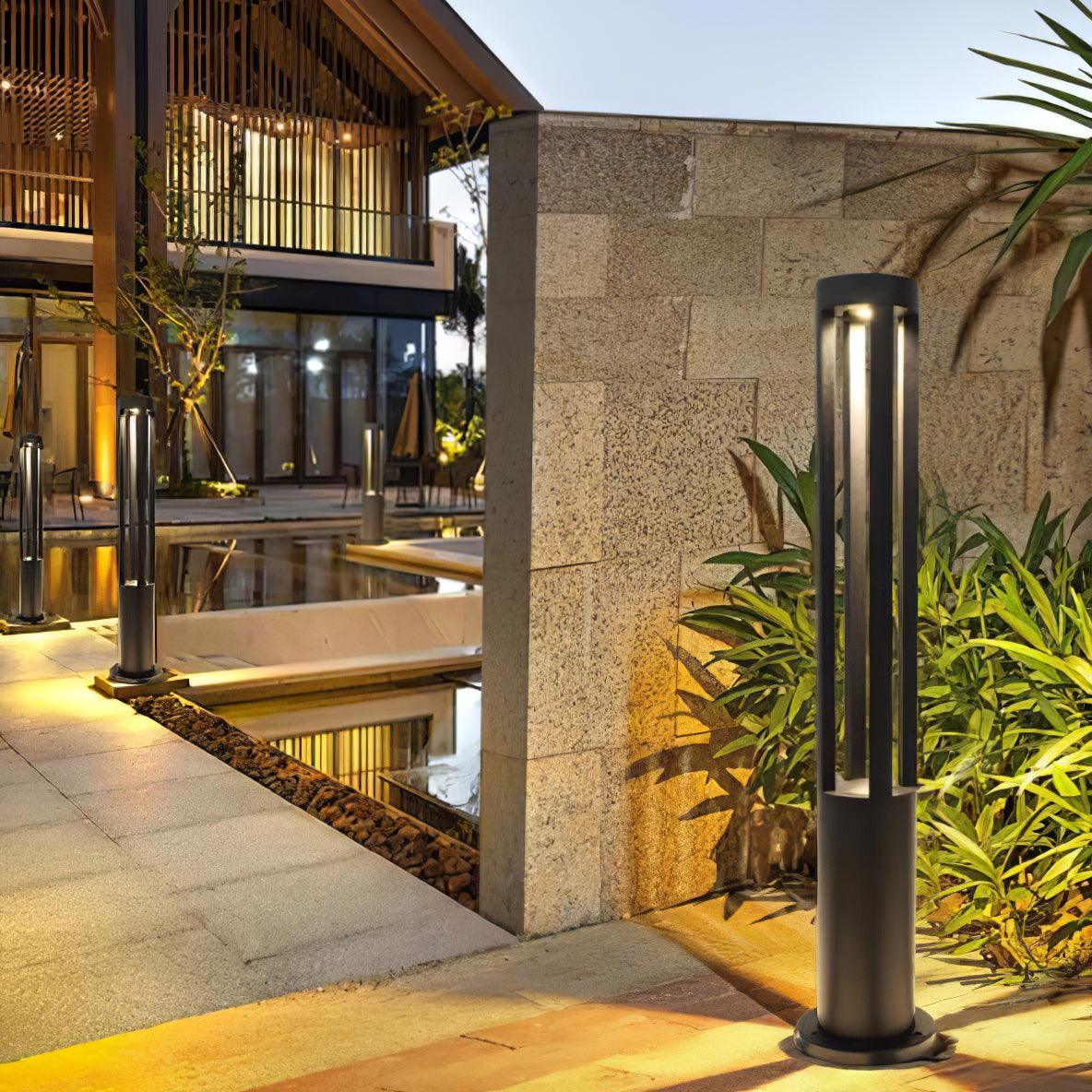 Black Cylindrical Garden Outdoor Light With Solar Panel