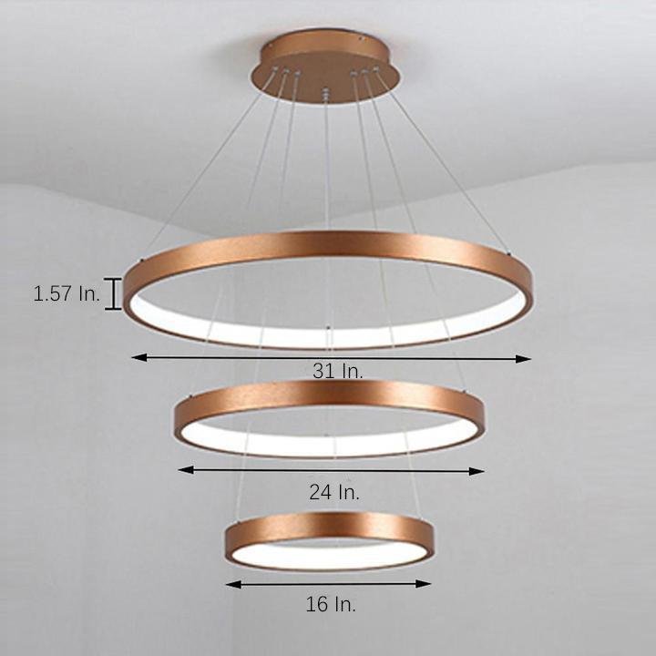 Acrylic Bronze 3-Tier Ring Chandelier Dimmable LED, 59' Adjustable Pendant Lights
