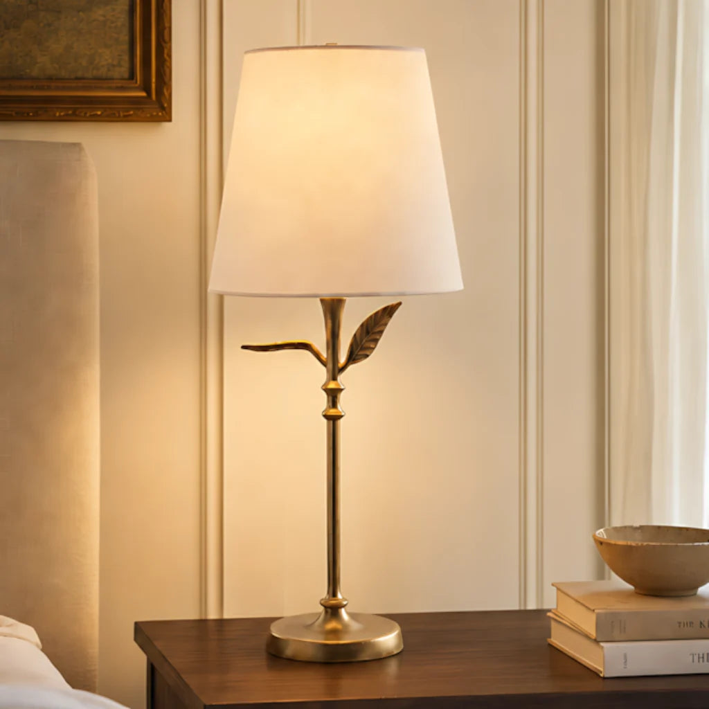 farmhouse-antique-brass-botanical-forged-iron-linen-table-lamp