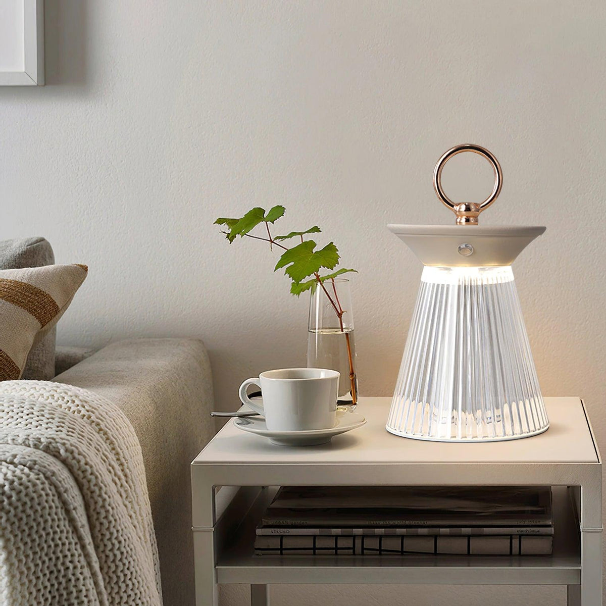 Ribbed Acrylic Built In Battery Table Lamp