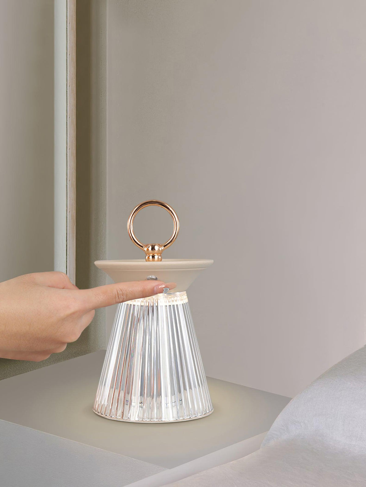 Ribbed Acrylic Built In Battery Table Lamp