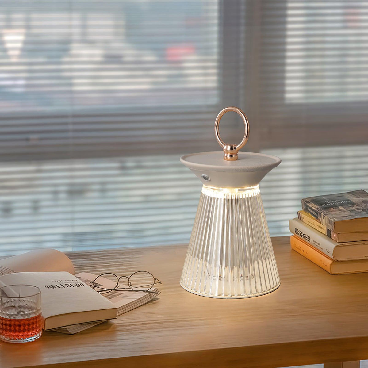 Ribbed Acrylic Built In Battery Table Lamp