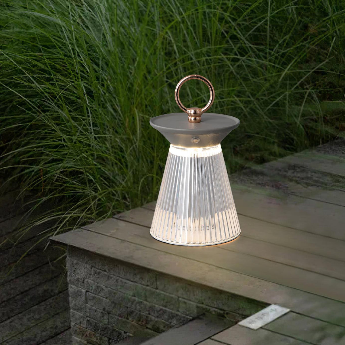 Ribbed Acrylic Built In Battery Table Lamp