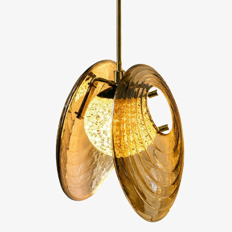 roen-modern-double-scallop-shell-amber-glass-pendant-light
