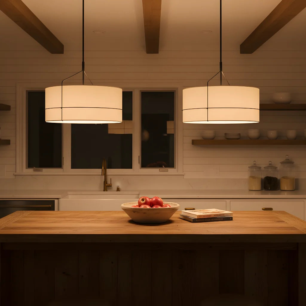 rustic-white-fabric-drum-shade-pendant-light