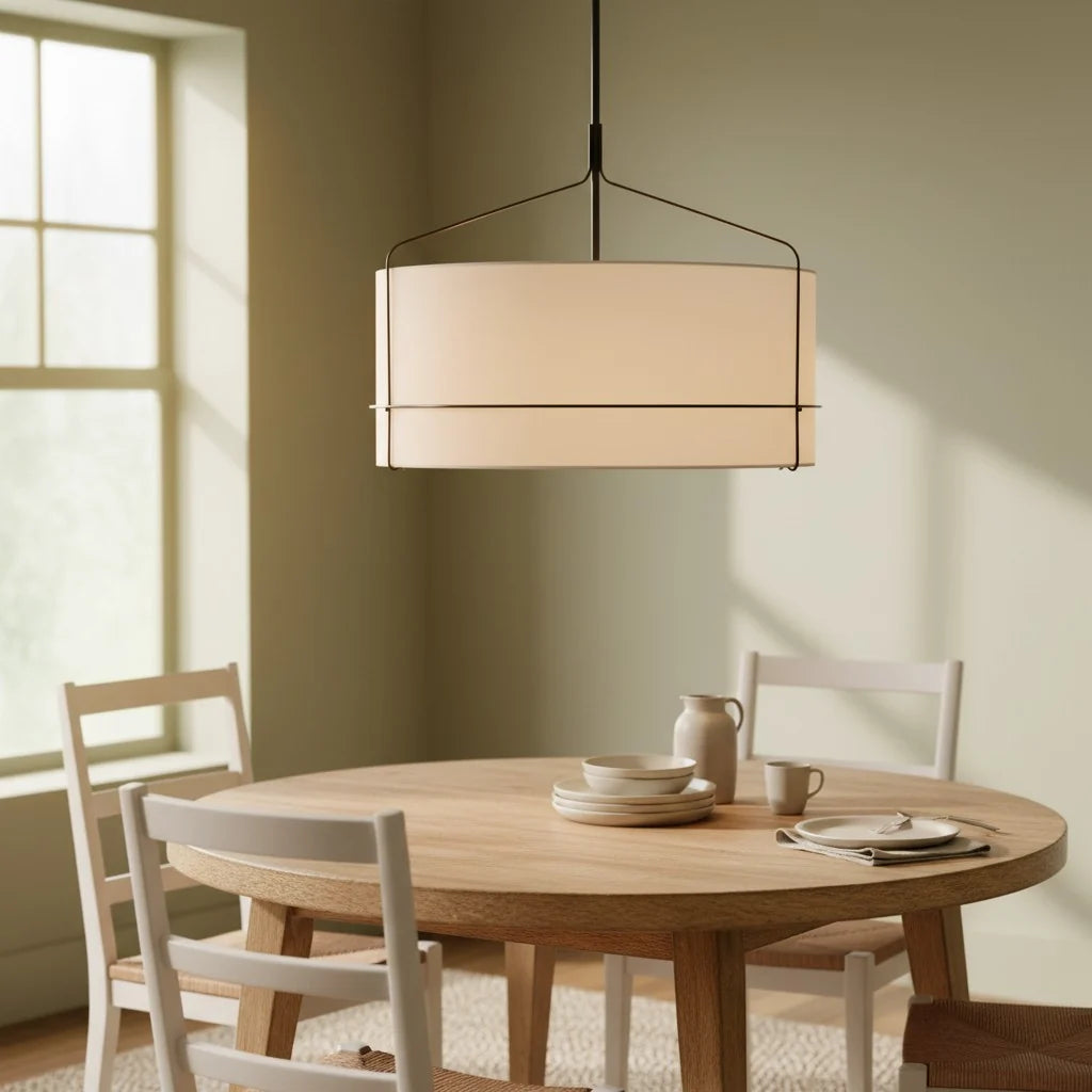 rustic-white-fabric-drum-shade-pendant-light