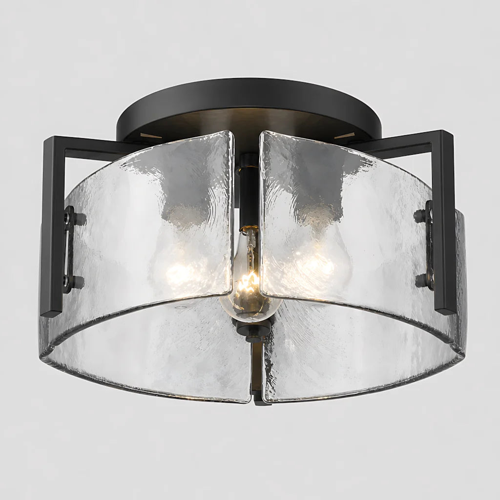 golden-modern-drum-water-ripple-glass-brass-flush-mount-light