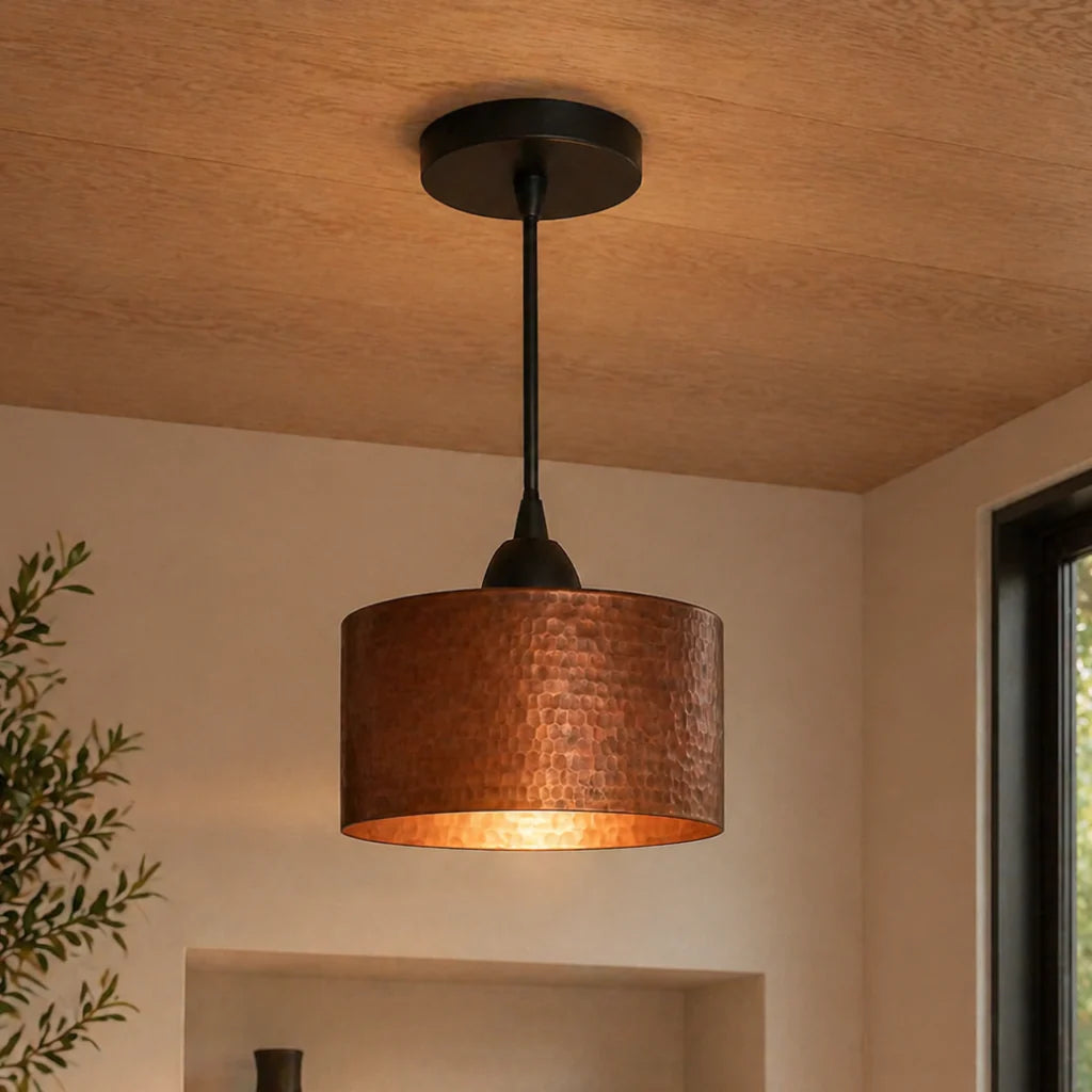 cedric-vintage-hammered-copper-drum-pendant-light