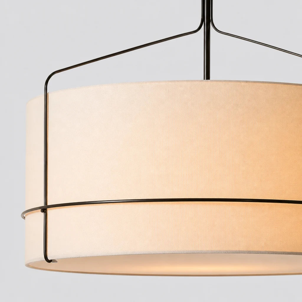 rustic-white-fabric-drum-shade-pendant-light
