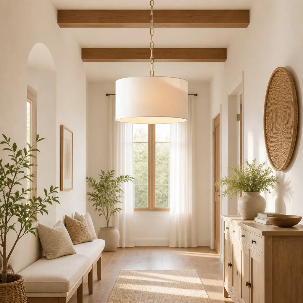 modern-farmhouse-linen-drum-pendant-light