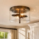 modern-black-drum-shade-hammered-glass-flush-mount-ceiling-light