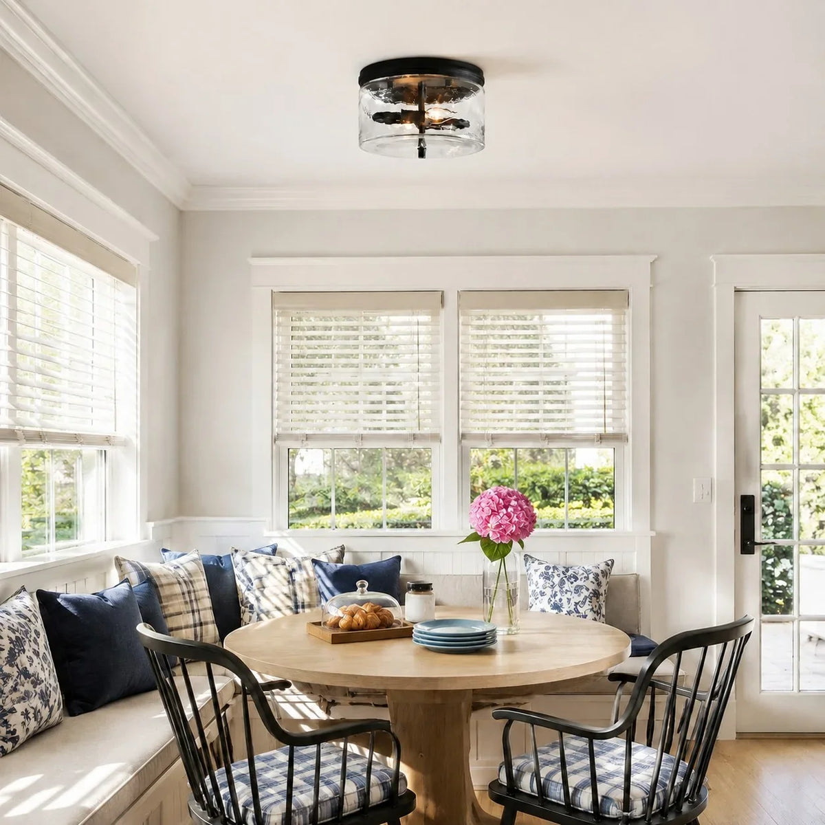 modern-black-drum-shade-hammered-glass-flush-mount-ceiling-light