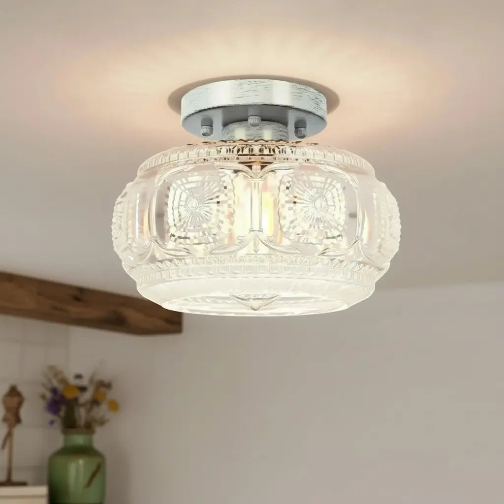 vintage-pattern-glass-round-semi-ceiling-light