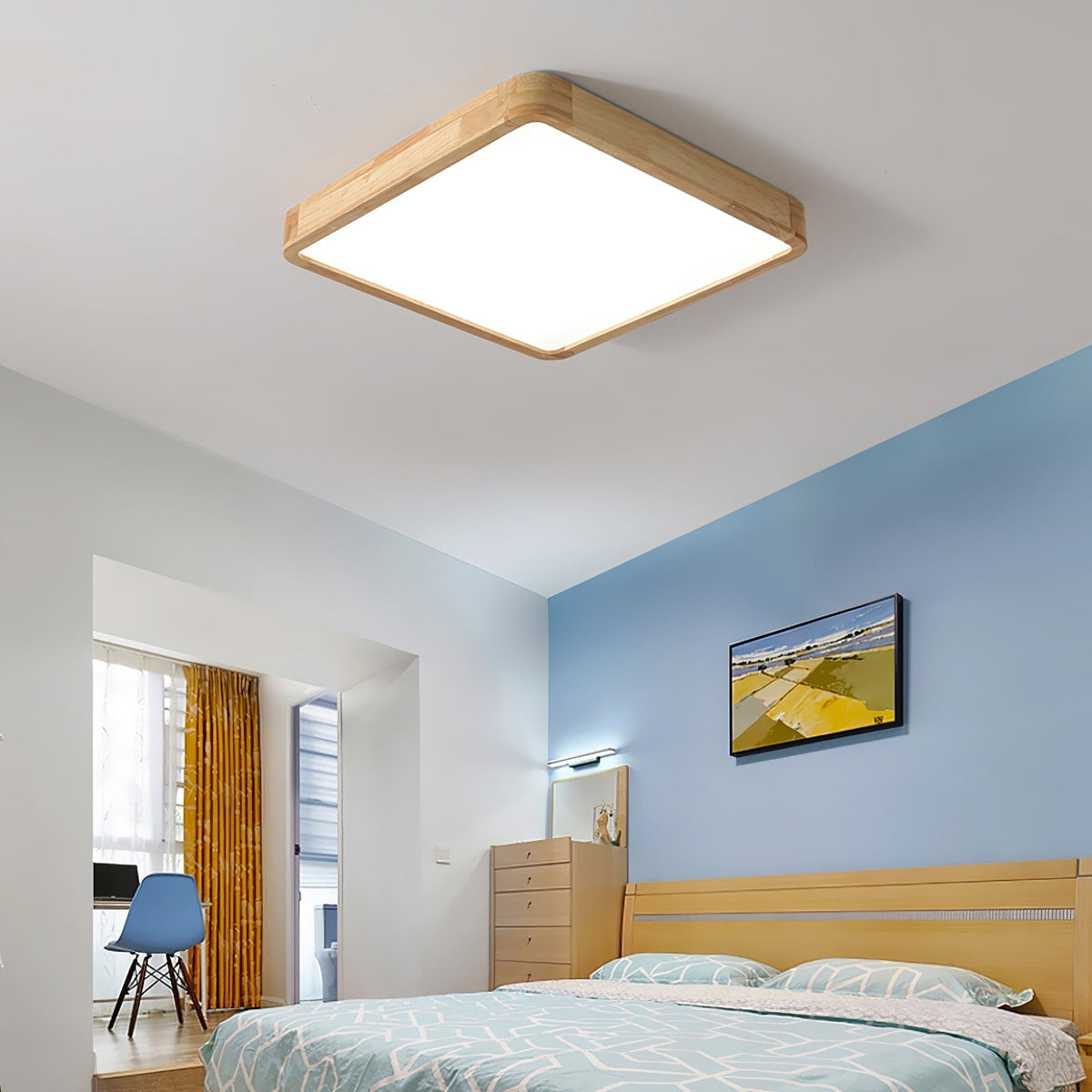 Wooden Geometric Ceiling Light Round Square