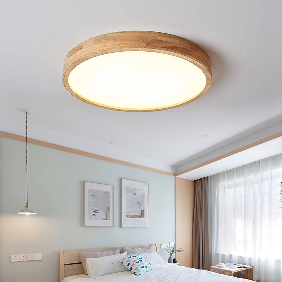 Wooden Geometric Ceiling Light Round Square