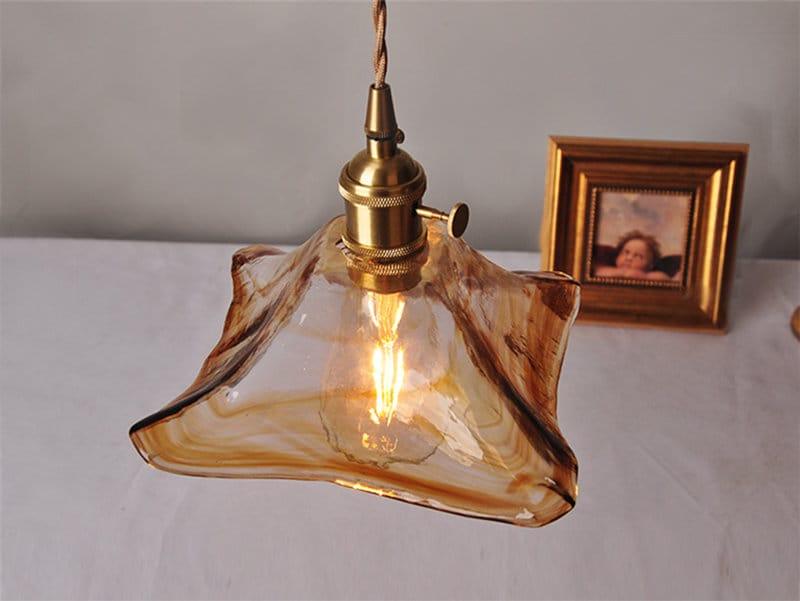 tea-coloured-glass-pendant-led-light-with-handkerchief-lampshade-in-vintage-style