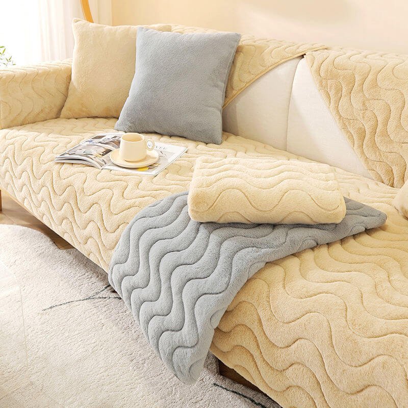 Wave Pattern Soft Plush Non-slip Couch Cover