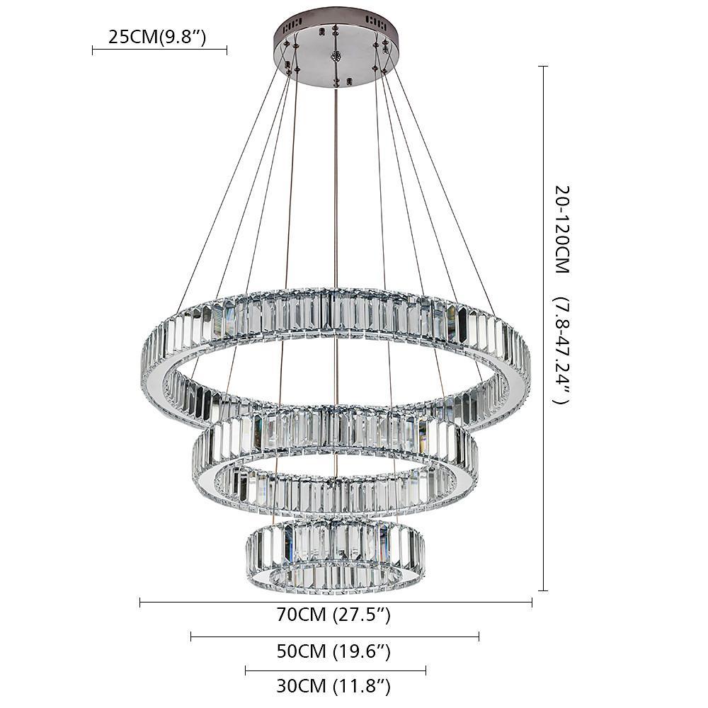 Chrome Crystal 3 Tier Pendant Light Modern Chandelier