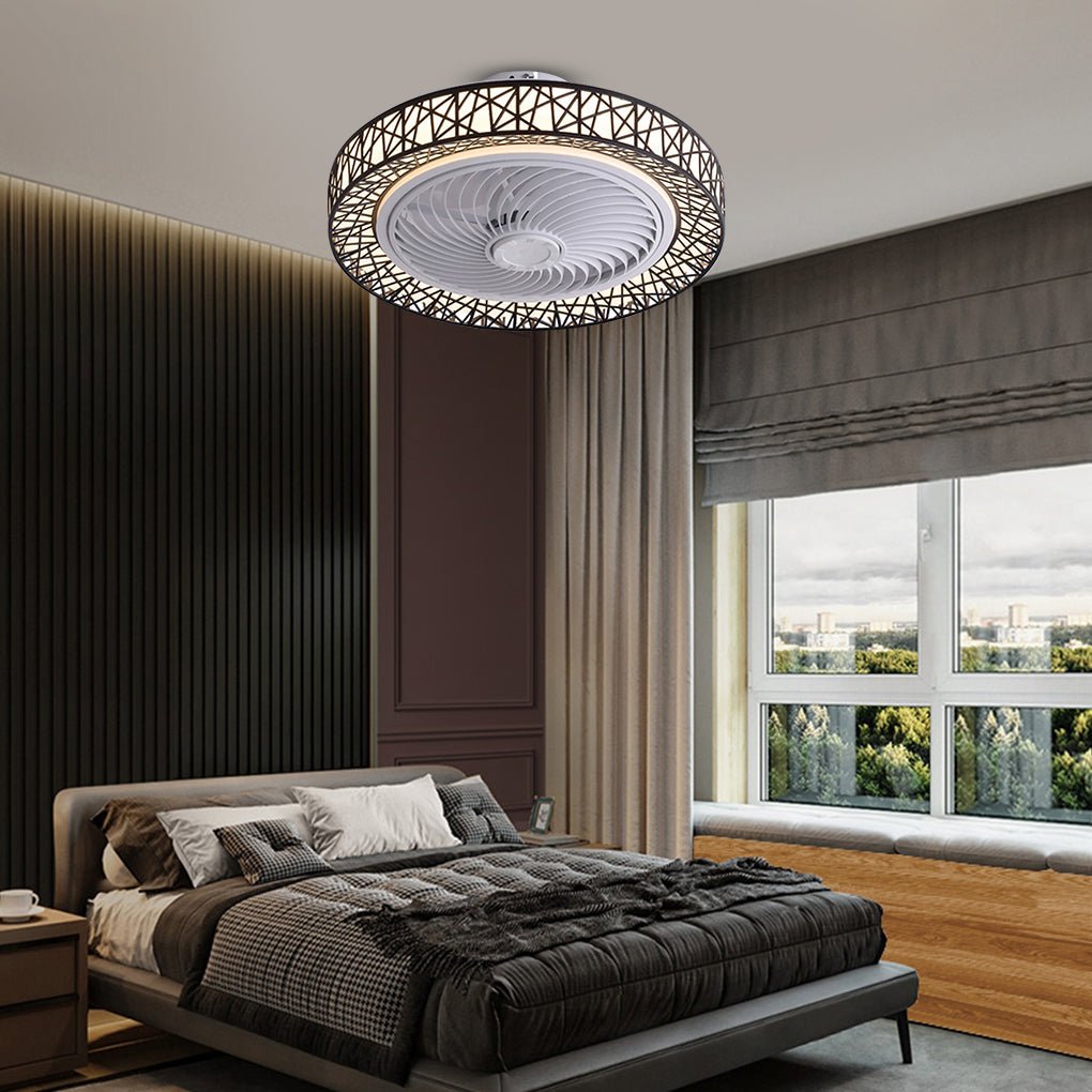 Nordic Hollow Minimalist Three-color Dimming Integrated Bladeless Ceiling Fan Lamp