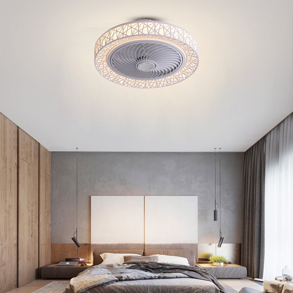 Nordic Hollow Minimalist Three-color Dimming Integrated Bladeless Ceiling Fan Lamp