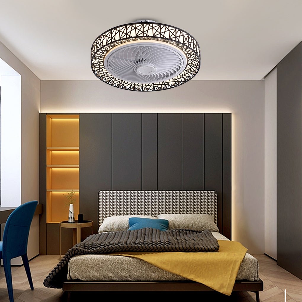 Nordic Hollow Minimalist Three-color Dimming Integrated Bladeless Ceiling Fan Lamp