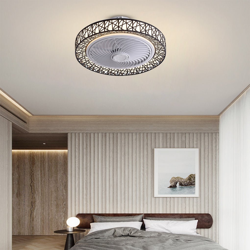 Nordic Hollow Minimalist Three-color Dimming Integrated Bladeless Ceiling Fan Lamp