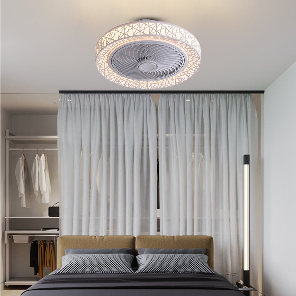 Nordic Hollow Minimalist Three-color Dimming Integrated Bladeless Ceiling Fan Lamp
