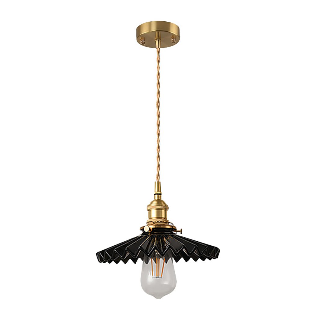 Nordic Vintage Ceramic Pleated Design Brass LED Pendent Lighting for Bedside Dining-table