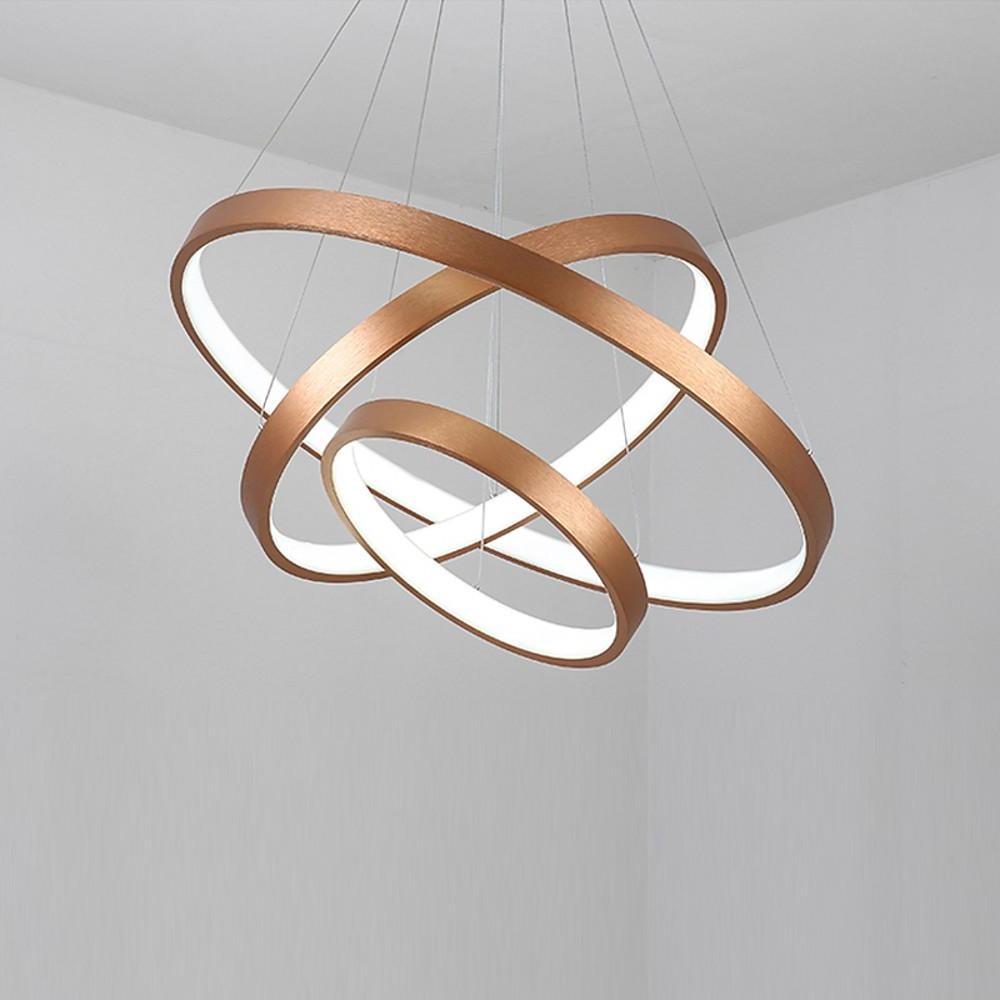 Acrylic Bronze 3-Tier Ring Chandelier Dimmable LED, 59' Adjustable Pendant Lights