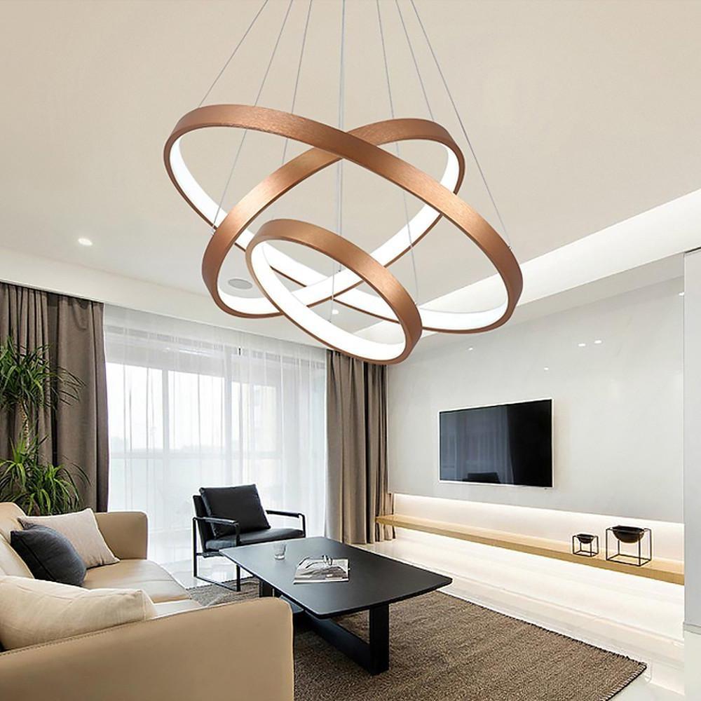 Acrylic Bronze 3-Tier Ring Chandelier Dimmable LED, 59' Adjustable Pendant Lights