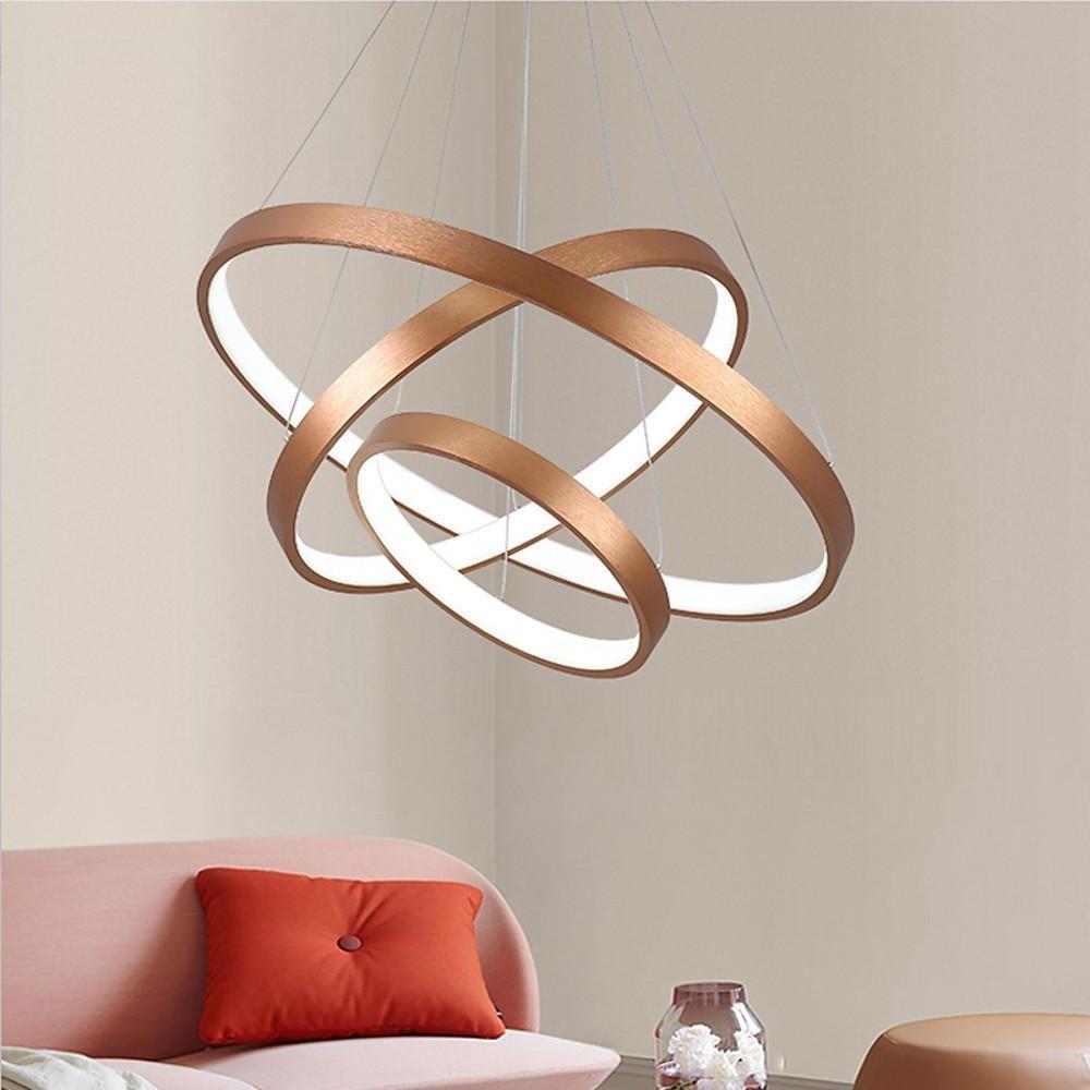 Acrylic Bronze 3-Tier Ring Chandelier Dimmable LED, 59' Adjustable Pendant Lights