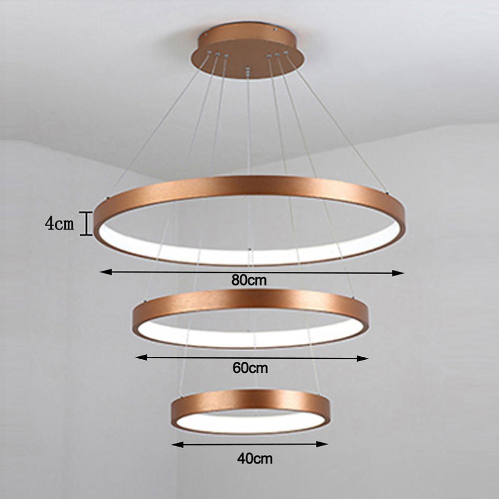 Acrylic Bronze 3-Tier Ring Chandelier Dimmable LED, 59' Adjustable Pendant Lights