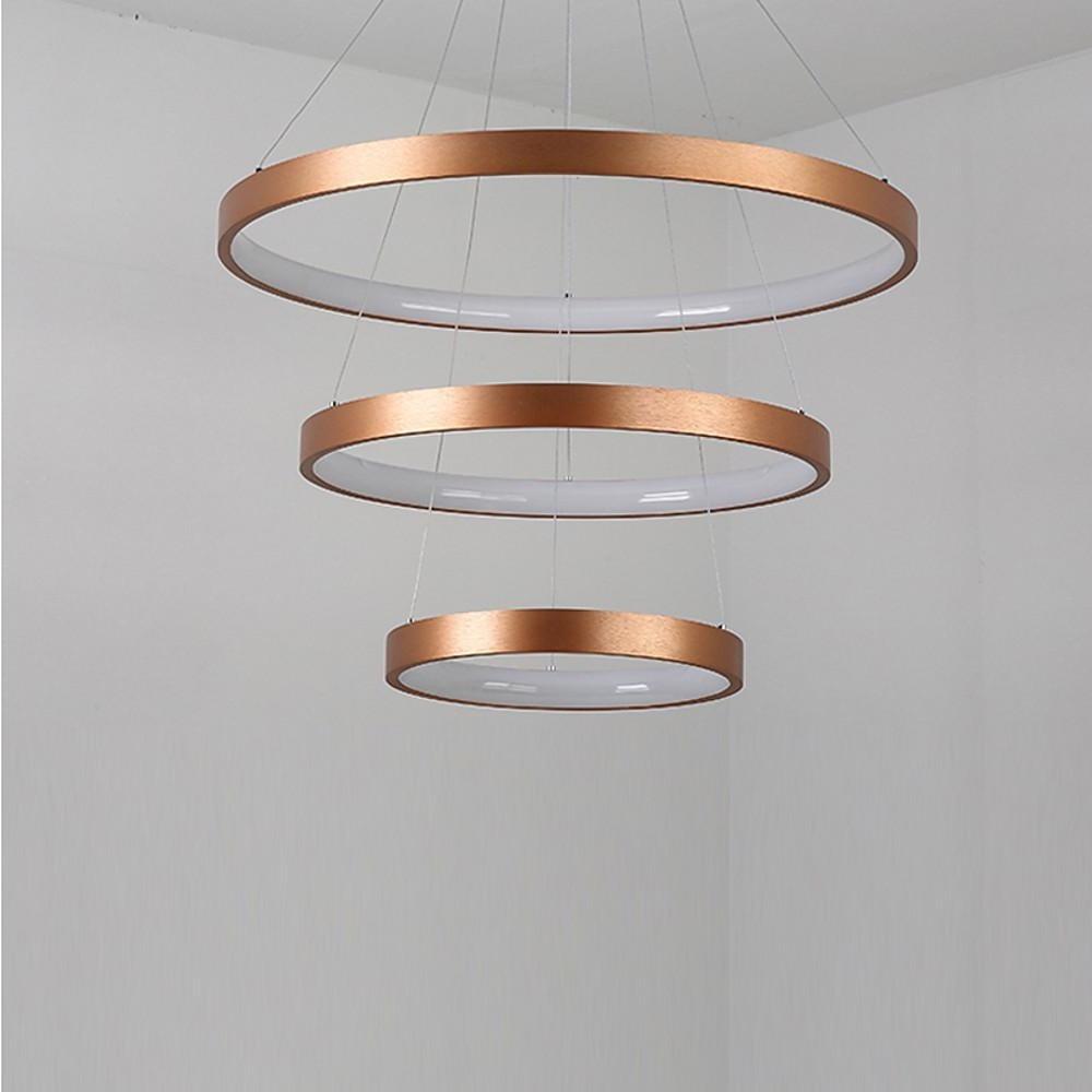 Acrylic Bronze 3-Tier Ring Chandelier Dimmable LED, 59' Adjustable Pendant Lights