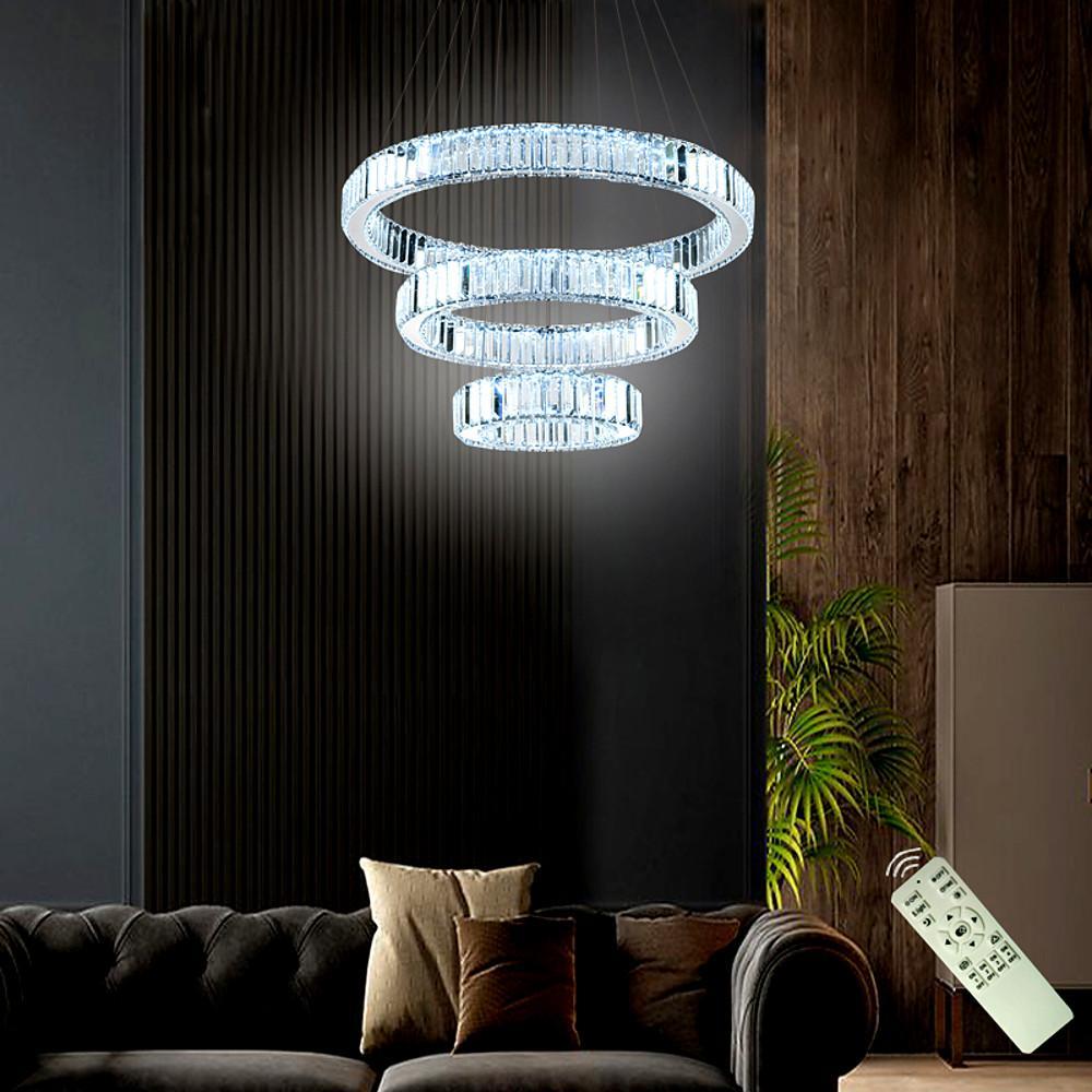 Chrome Crystal 3 Tier Pendant Light Modern Chandelier